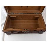 Hand-Carved Wooden Jewelry Box Chest With Floral Border And Scenic Panels - 14 in Long