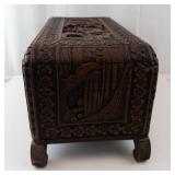 Hand-Carved Wooden Jewelry Box Chest With Floral Border And Scenic Panels - 14 in Long