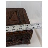 Hand-Carved Wooden Jewelry Box Chest With Floral Border And Scenic Panels - 14 in Long