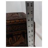 Hand-Carved Wooden Jewelry Box Chest With Floral Border And Scenic Panels - 14 in Long