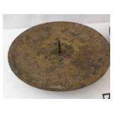 Pair of Brass Round Candle Holder Bases with Geometric Openwork Stands