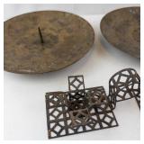 Pair of Brass Round Candle Holder Bases with Geometric Openwork Stands