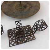 Pair of Brass Round Candle Holder Bases with Geometric Openwork Stands