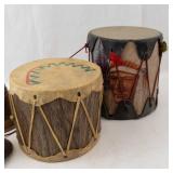 Vintage Hand Drums with Brass Bells - 2 Drums & Bells Set