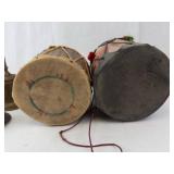 Vintage Hand Drums with Brass Bells - 2 Drums & Bells Set