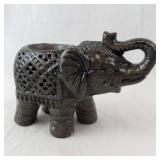 Elephant Ceramic Figurine with Lattice Back - Dark Glaze
