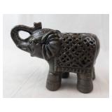 Elephant Ceramic Figurine with Lattice Back - Dark Glaze