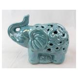 Elephant Ceramic Openwork Figurine - Teal Glaze