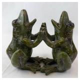 Pair of Green Frog Figurines - Handshake Pose Resin Decor