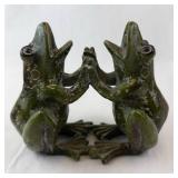 Pair of Green Frog Figurines - Handshake Pose Resin Decor