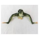 Green Ceramic Frog Figurine with Outstretched Legs for Shelf