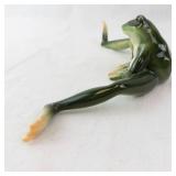 Green Ceramic Frog Figurine with Outstretched Legs for Shelf