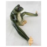Green Ceramic Frog Figurine with Outstretched Legs for Shelf