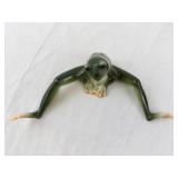 Green Ceramic Frog Figurine with Outstretched Legs for Shelf