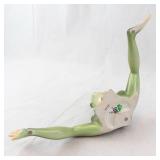 Green Ceramic Frog Figurine with Outstretched Legs for Shelf