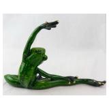 Stretching Green Glass Frog Figurine - Hand-Painted Decorative Sculpture with Gold-Tipped Toes