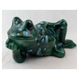 Green Frog Figurine - Glossy Glaze with Teal Highlights
