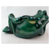 Green Frog Figurine - Glossy Glaze with Teal Highlights