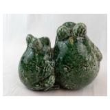 Pair of Green Glazed Ceramic Frog Figurines