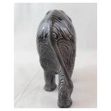 Ceramic Elephant Figurine - Textured Carved Pattern, Dark Gray with Ivory Tusks