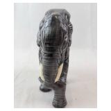 Ceramic Elephant Figurine - Textured Carved Pattern, Dark Gray with Ivory Tusks