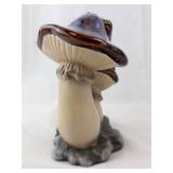 Frog on Mushroom Ceramic Figurine with Flowers