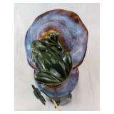 Frog on Mushroom Ceramic Figurine with Flowers