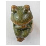 Praying Green Ceramic Frog Figurine - Rock Base