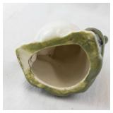 Green Ceramic Frog Figurine - White Belly, Black Dots on Back