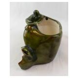 Frog Planter - Olive Green Glazed Ceramic
