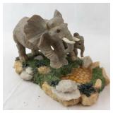 Elephant Figurine - Mother & Calf on Rocky Base with Moss