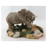 Elephant Figurine - Mother & Calf on Rocky Base with Moss