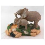 Elephant Figurine - Mother & Calf on Rocky Base with Moss