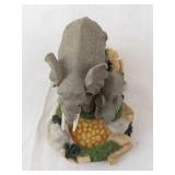 Elephant Figurine - Mother & Calf on Rocky Base with Moss
