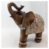 Carved Wooden Elephant Figurine with Embroidered Blanket & Lace Trim