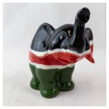 Elephant Ceramic Figurine - Hand-Painted Multi-Color (Black, White, Red, Green)