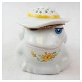 White Ceramic Rabbit Salt Shaker with Hat - Sunflower Floral Design