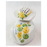 White Ceramic Rabbit Salt Shaker with Hat - Sunflower Floral Design