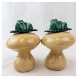 Salt & Pepper Shaker Set - Mushroom Shape with Frog Tops (Lot of 2)