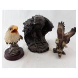 Eagle Figurines Set - 3 Resin Bird Sculptures, Hand-Painted