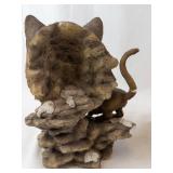 Cougar with Cub & Wolf Head Figurines on Rock Bases
