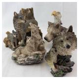 Wolf Family Figurine Set - Hand-Painted Resin Wildlife Group with Cubs