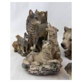 Wolf Family Figurine Set - Hand-Painted Resin Wildlife Group with Cubs