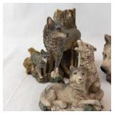 Wolf Family Figurine Set - Hand-Painted Resin Wildlife Group with Cubs