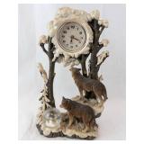 Wolf Clock Forest Scene with Snow Globe - Resin Sculpture