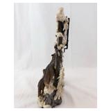 Wolf Clock Forest Scene with Snow Globe - Resin Sculpture