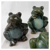 Ceramic Frog Figurines - Glazed Green - Set of 4