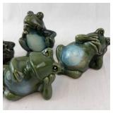 Ceramic Frog Figurines - Glazed Green - Set of 4