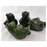 Ceramic Frog Figurines - Glazed Green - Set of 4