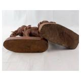 Pair of Hand-Carved Wooden Elephant Figurines on Oval Bases - Dark Brown Finish